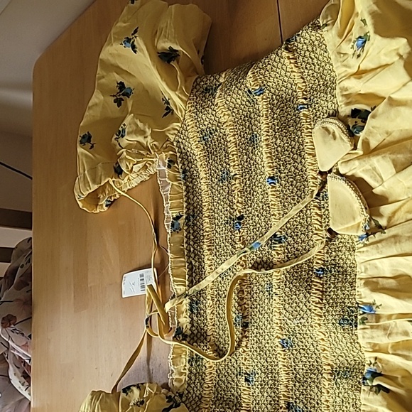 By Anthropologie Puff-Sleeve Square-Neck Smocked Mini Dress - Picture 5 of 8